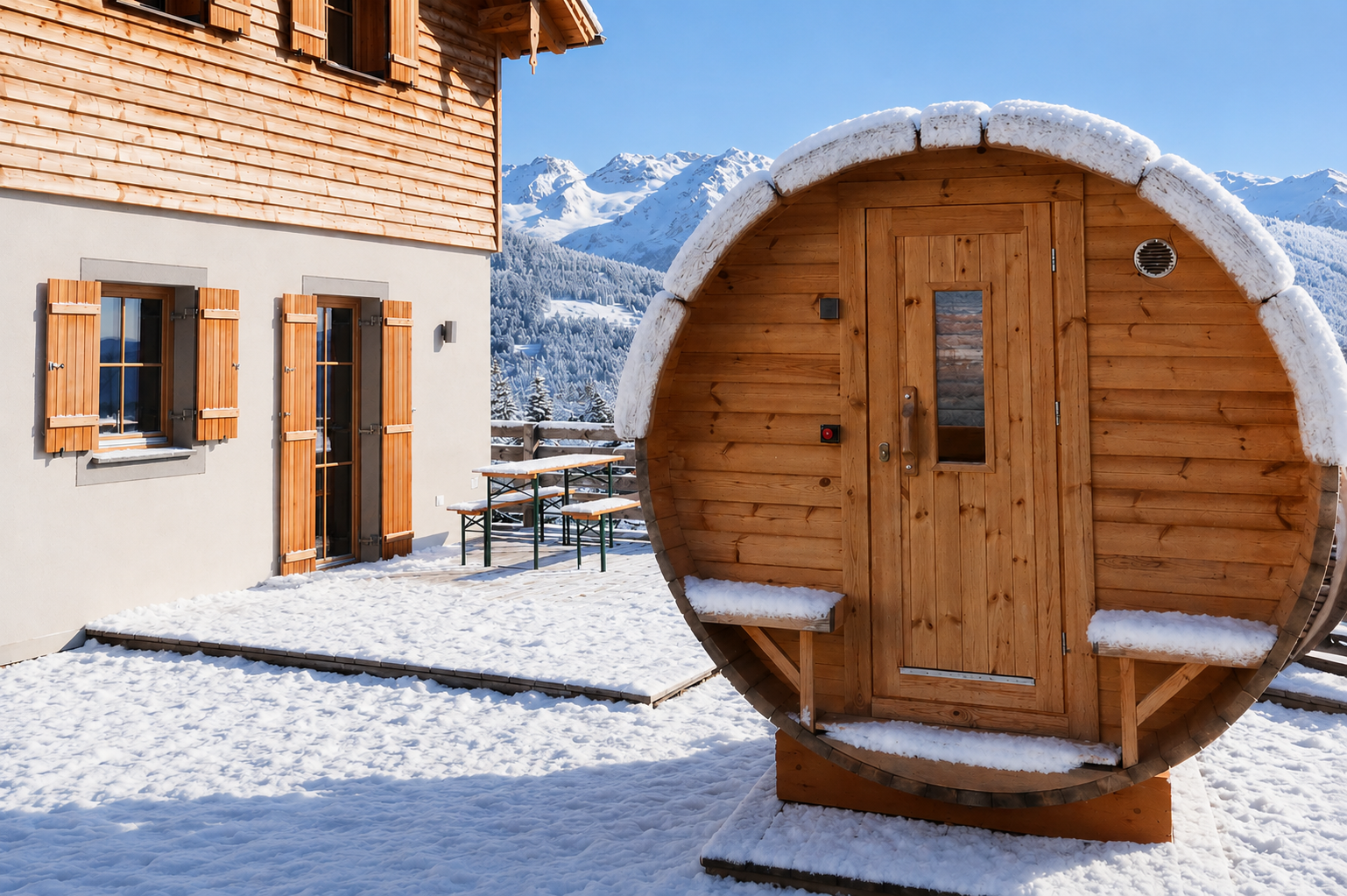 Chalet mit Saunafass